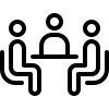 Icon of people in a dialogue, representing the consulting and speaking services offered by Superiment Consulting.